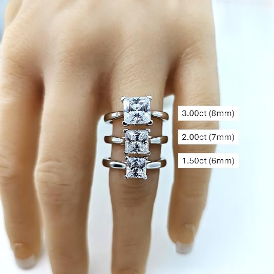 NANA Jewels Lucita Princess, Cushion Cut Solitaire Wedding Engagement Ring Series in 14K Gold w/Pure Brilliance Zirconia Simulated Diamond(B)