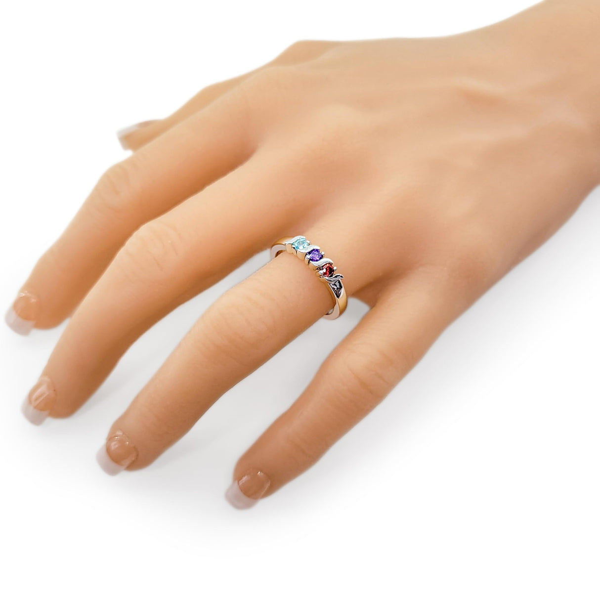 Central Diamond Center S-Bar Mothers Ring w/ 1 to 6 Simulated Birthstones in Sterling Silver/10k/14k Gold