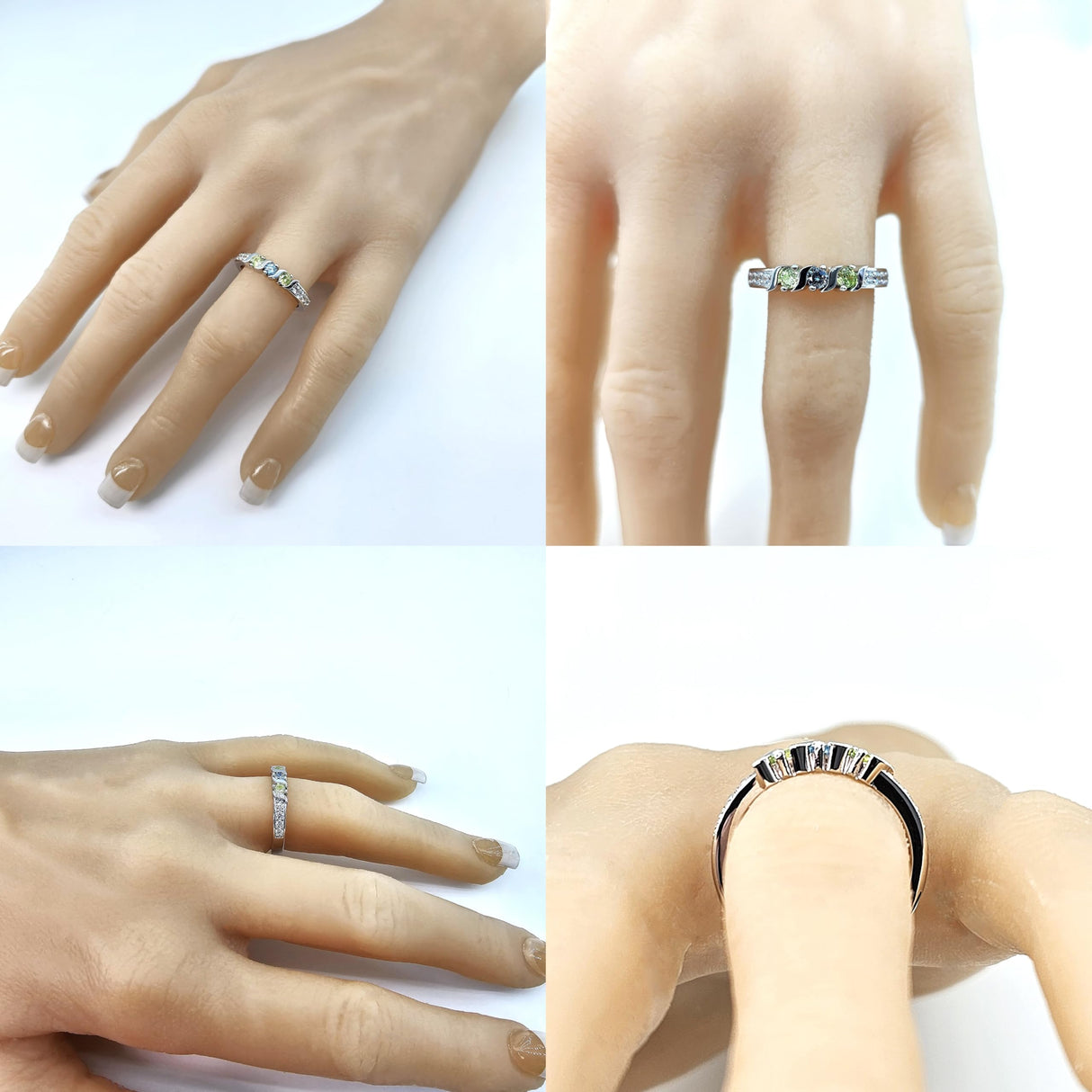 Central Diamond Center S-Bar with Sides Mothers Birthstone Ring in Sterling Silver, 10K or 14K Gold w/ 1-6 Simulated Gemstones