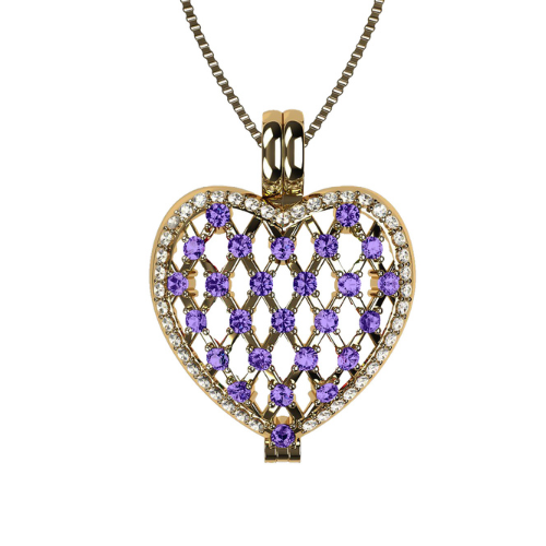 Central Diamond Center Heart of Hearts Birthstone Locket Necklace Pendant in Sterling Silver & Mother of Pearl