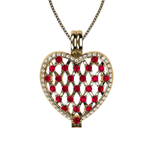 Central Diamond Center Heart of Hearts Birthstone Locket Necklace Pendant in Sterling Silver & Mother of Pearl