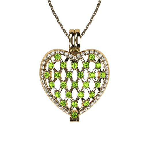 Central Diamond Center Heart of Hearts Birthstone Locket Necklace Pendant in Sterling Silver & Mother of Pearl