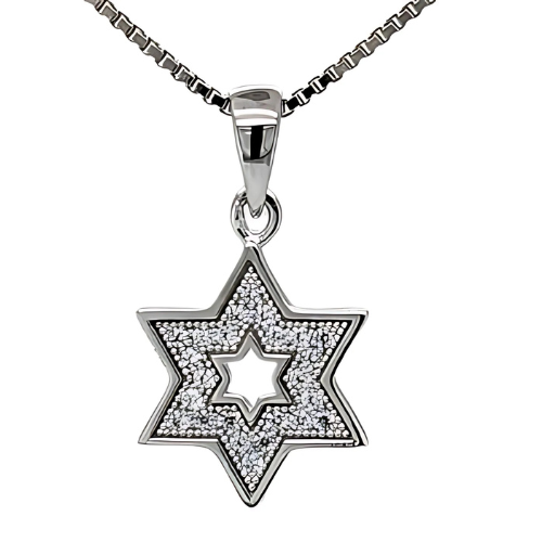 Star of David Pendant in sterling silver with box chain.