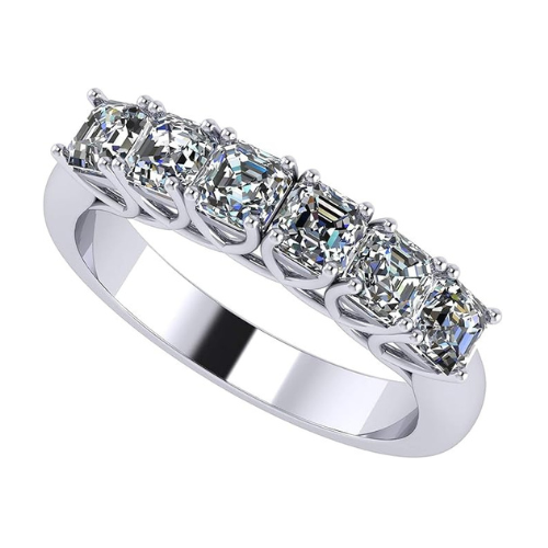 NANA Jewels Asscher Cut Simulated Diamond Ring 1.00ctw 6 Stone Wedding Band, Sterling Silver 10K/14K Gold