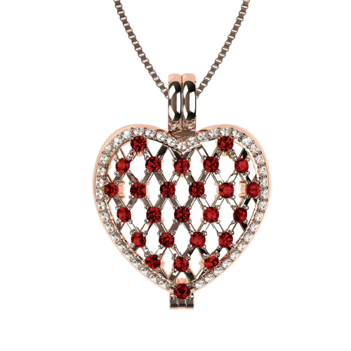 Central Diamond Center Heart of Hearts Birthstone Locket Necklace Pendant in Sterling Silver & Mother of Pearl