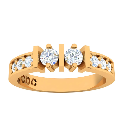 Simulated birthstones and side accents on couples ring.