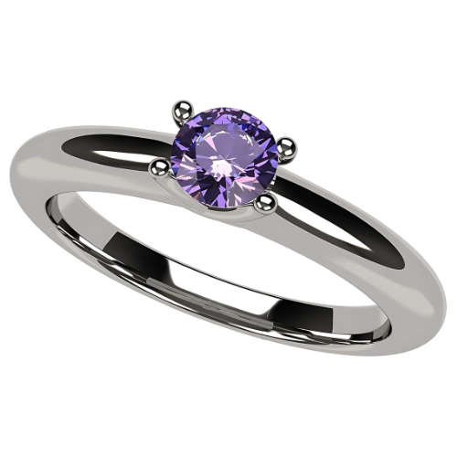 Personalized birthstone solitaire ring on hand.