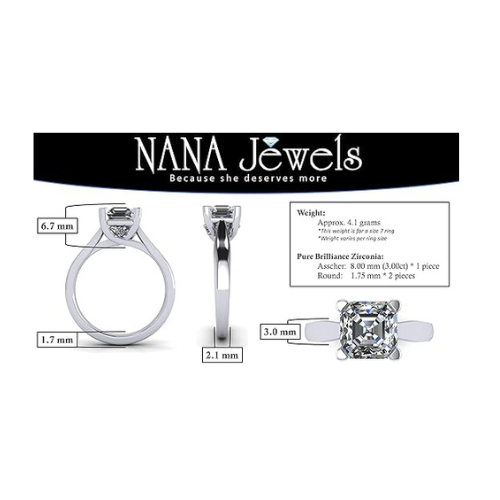 NANA Jewels 1.50 to 3.00ct Asscher Cut simulated Diamond Engagement Ring 10K-14K Gold Lucita