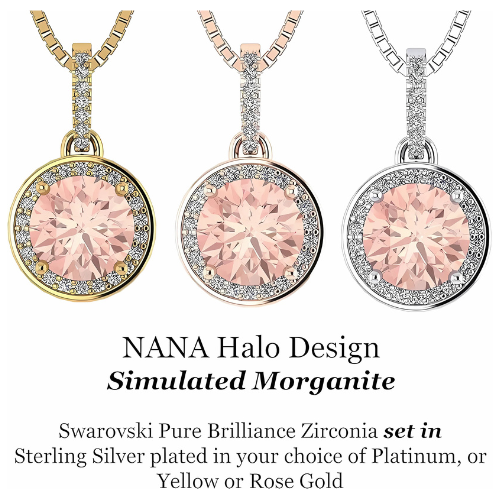 Side view of the halo setting on the morganite necklace.