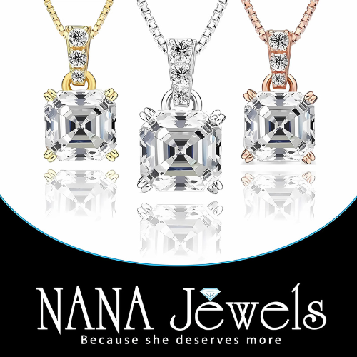 Nana Jewels Asscher Cut Simulate Diamond Solitaire Necklace With 22" Adjustable Box Chain- 7Mm(2Ct) Or 8Mm(3Ct) Look