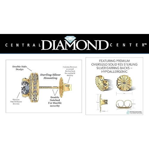 Sterling Silver 6.5mm simulated gemstone halo studs.