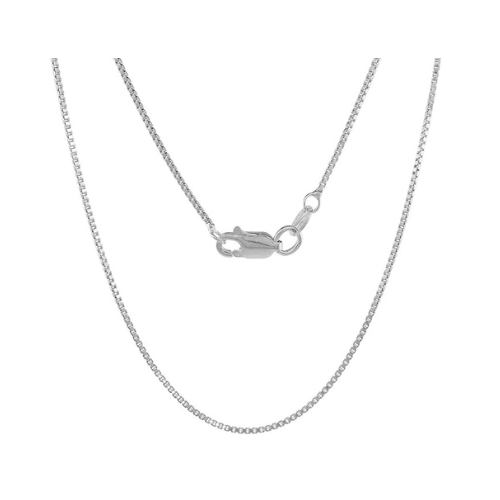 Central Diamond Center Sterling Silver Box Chain, Made in Italy, White, Yellow, or Rose Gold Plated