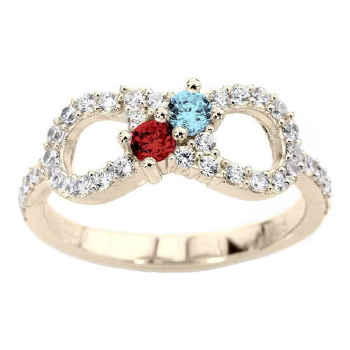 Central Diamond Center Infinity Couples 2 Stone Ring w/Simulated Birthstones in Silver, 10K or 14K Gold