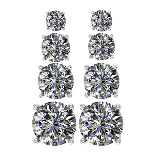 4 Pairs Stud Earrings Set, Hypoallergenic Pure Brilliance Cubic Zirconia 925 Sterling Silver, 4-6.5mm