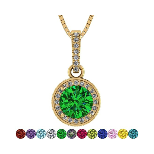 Central Diamond Center Customized & Personalized Birthstone Solitaire Necklace with simulated diamond Halo-925 Sterling Silver