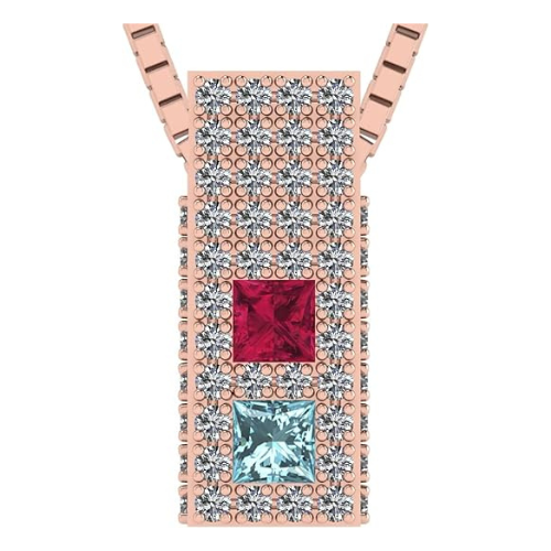 Central Diamond Center Princess Cut Couples 2 Stone Pendant Necklace w/ Pure Brilliance Zirconia on 3 Sides & Simulated Birthstones