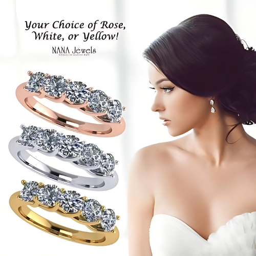 Elegant simulated diamond wedding ring in a gift box.