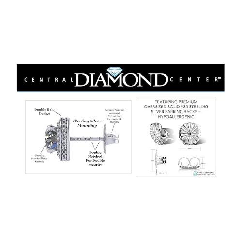 Round Halo Birthstone Stud Earrings 6.5mm Sterling Silver Pure Brilliance Zirconia & Simulated Gemstones