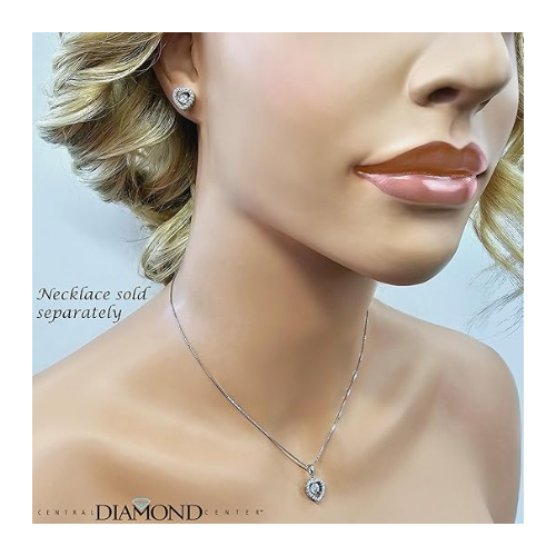 Central Diamond Center Heart Dancing Gemstone Earrings in Sterling Silver made w/ Pure Brilliance Zirconia