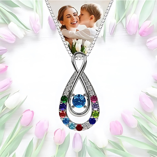 Yours Infinity Mother & Child Birthstone Necklace w/ 1 to 12 Stones in Silver, 10K, or 14K Gold