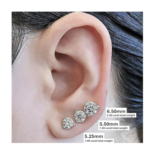 14K Gold Post & Sterling Silver Pure Brilliance Zirconia 3 Prong Martini Style Stud Earrings 1.0ct to 4ct