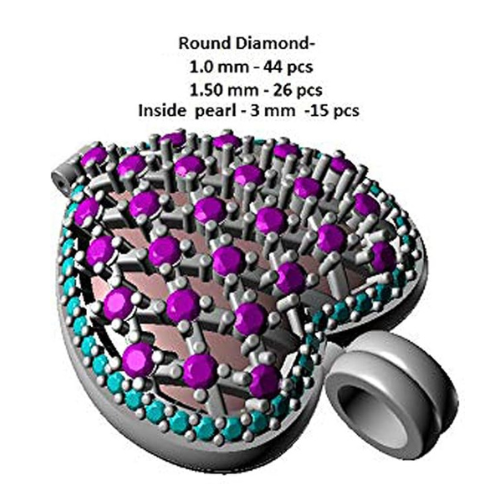 Central Diamond Center Heart of Hearts Birthstone Locket Necklace Pendant in Sterling Silver & Mother of Pearl