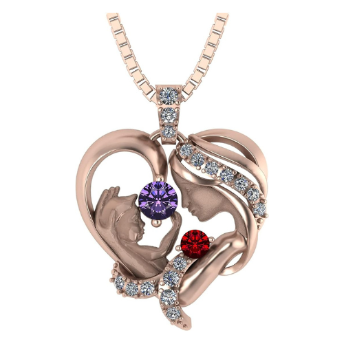 Central Diamond Center Mom & Me Birthstone Heart Necklace, Sterling Silver with Simulated Birthstones & Pure Brilliance Zirconia
