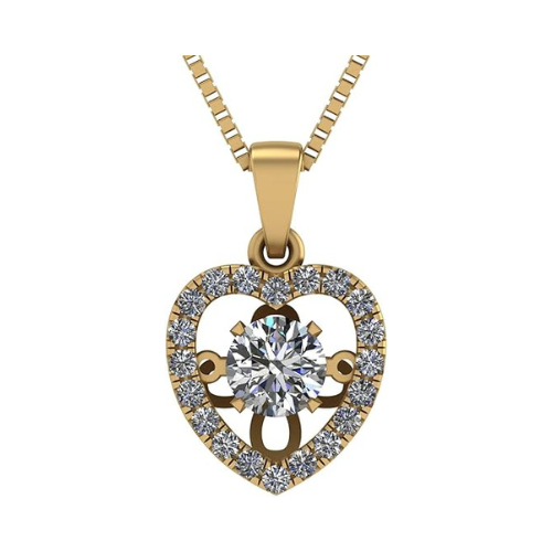 Central Diamond Center Heart Dancing Gemstone Necklace for Women in 925 Sterling Silver w/Pure Brilliance Zirconia