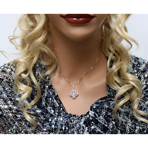 Model wearing Sterling Silver 4 Points Dancing Necklace.