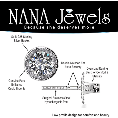 Sparkling halo stud earrings, sterling silver.