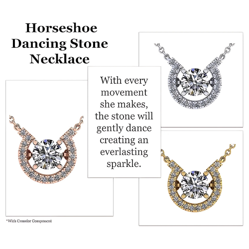 Model wearing Sterling Silver Horseshoe Dancing Necklace.