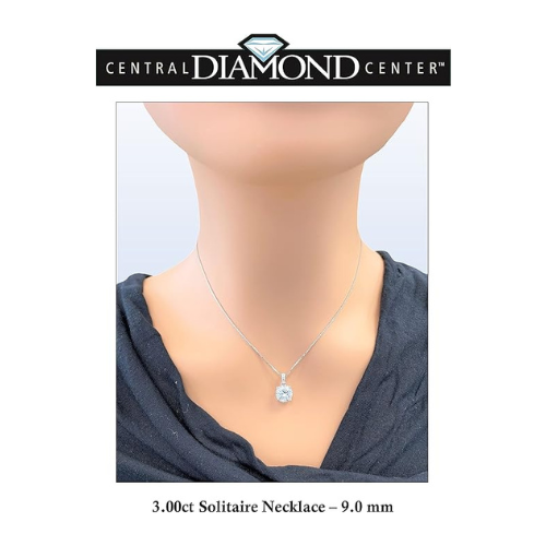 4 Prong Round Solitaire Simulated Diamond Necklace in Solid Sterling Silver with Pure Brilliance Zirconia