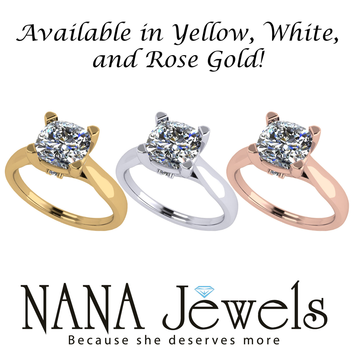 NANA Jewels 1.00-4.00ct Lucita Cushion & Princess Cut Solitaire Wedding Engagement Ring Series, 10K Gold w/Cubic Zirconia Simulated Diamond(B)