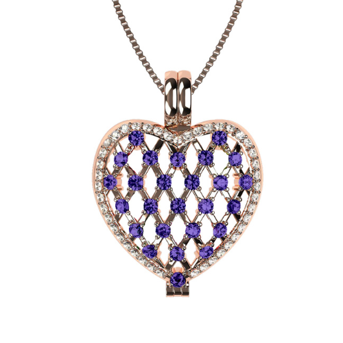 Central Diamond Center Heart of Hearts Birthstone Locket Necklace Pendant in Sterling Silver & Mother of Pearl