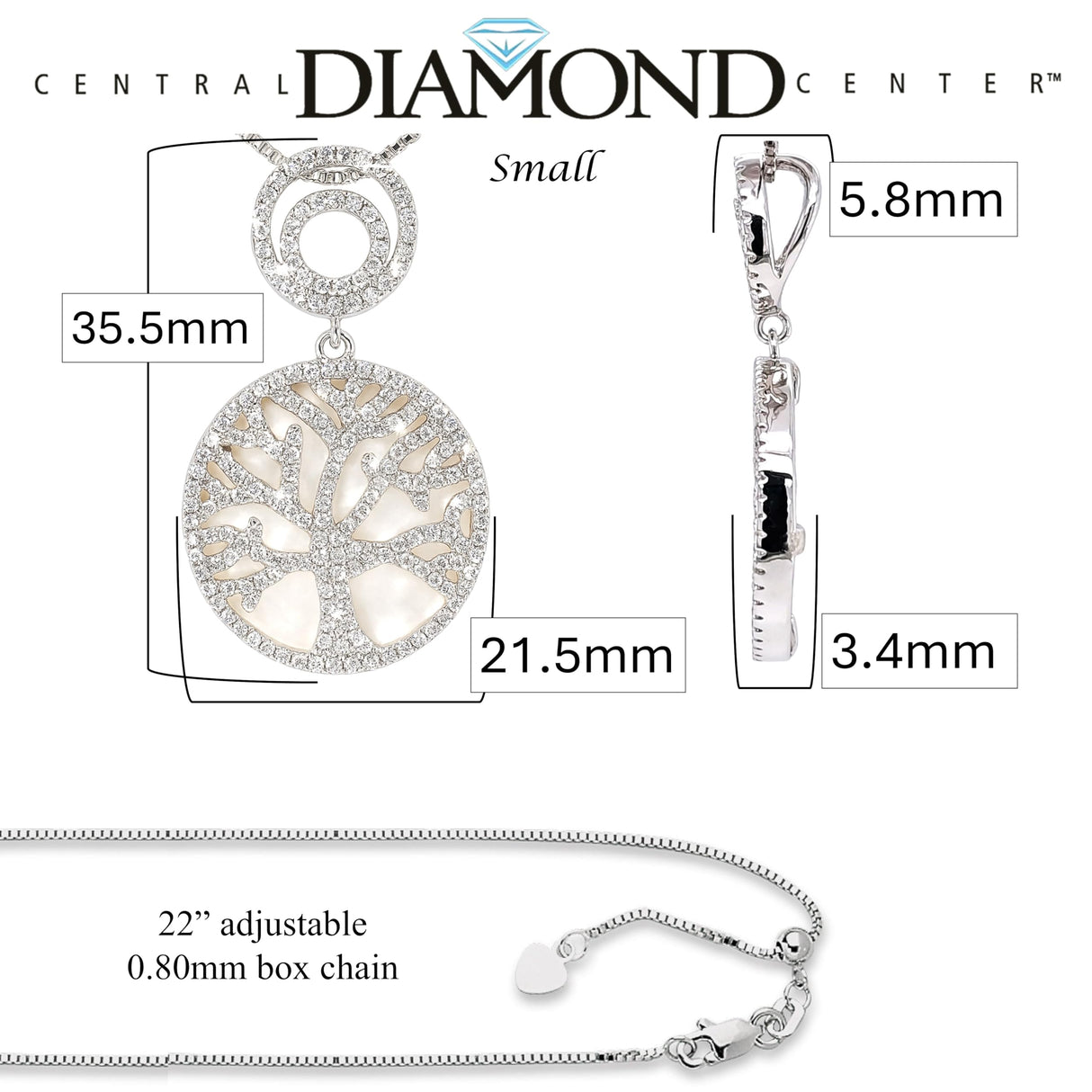 Central Diamond Center Sterling Silver Tree of Life Pendant Necklace or Earrings with CZ and Mother of Pearl β Gift for Women