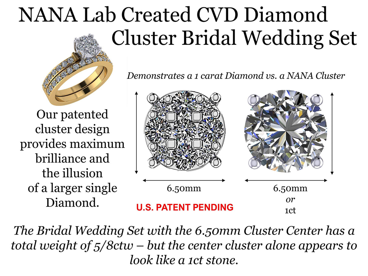 Lab Created CVD Diamond Cluster Center Wedding Bridal Set 10kt Gold