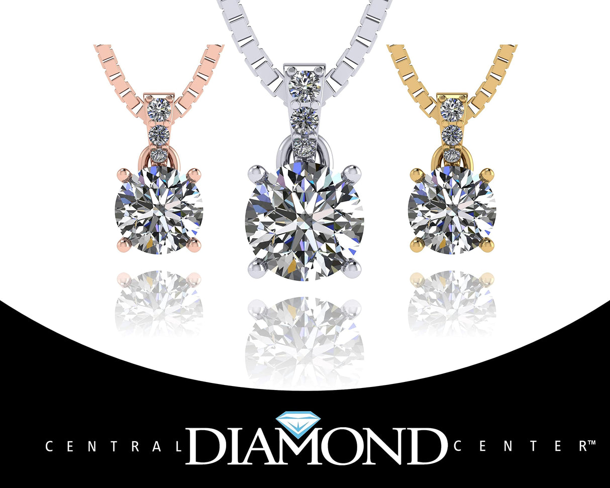 4 Prong Round Solitaire Simulated Diamond Necklace in Solid Sterling Silver with Pure Brilliance Zirconia