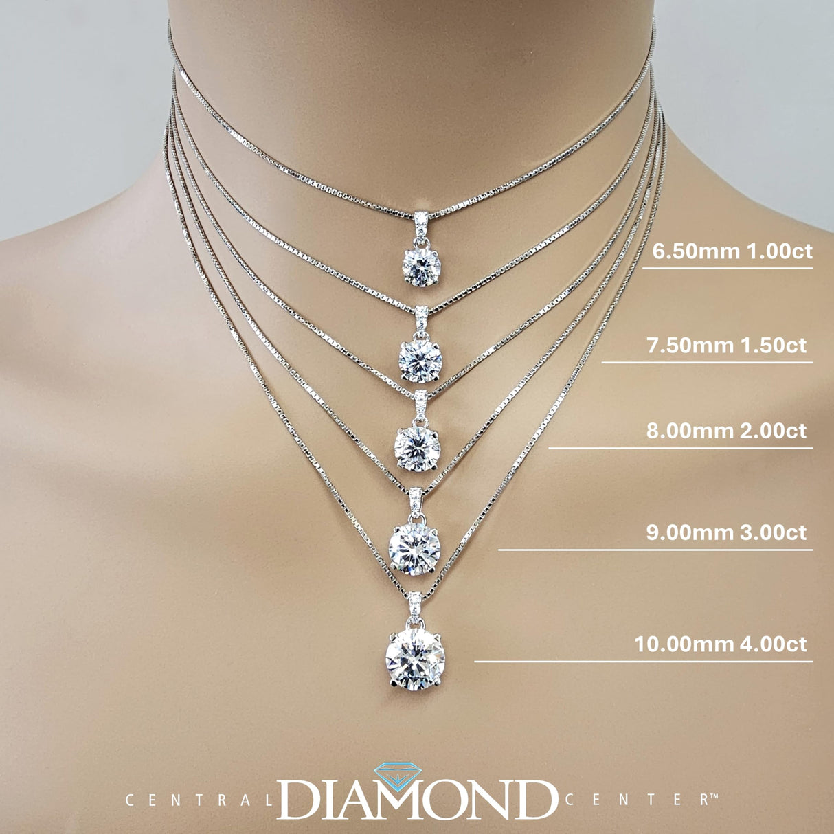 4 Prong Round Solitaire Simulated Diamond Necklace in Solid Sterling Silver with Pure Brilliance Zirconia