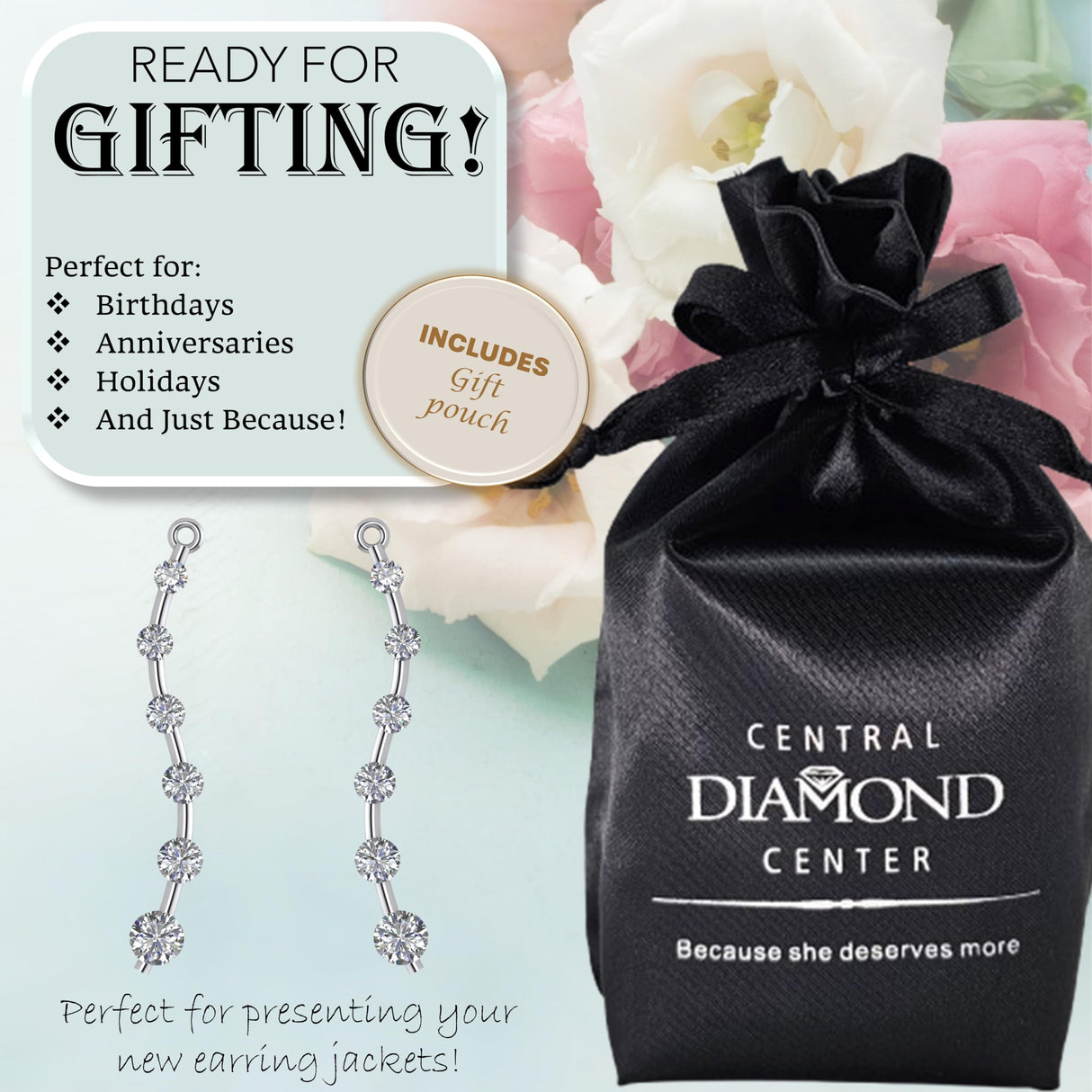Earring Jacket for Stud Earrings in Solid 925 Sterling Silver made with Pure Brilliance Zirconia CZ