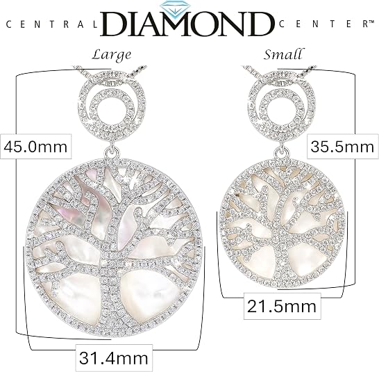 Central Diamond Center Sterling Silver Tree of Life Pendant Necklace or Earrings with CZ and Mother of Pearl β Gift for Women