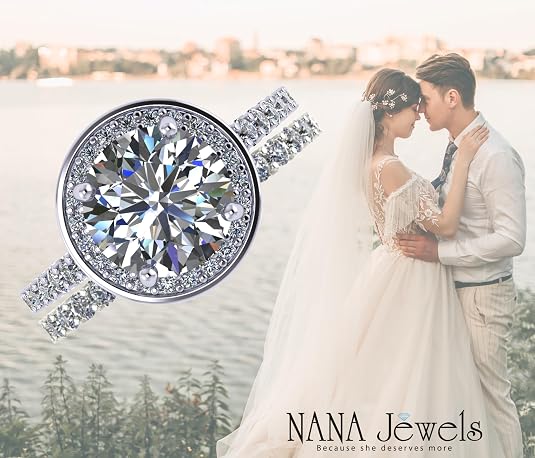 NANA Jewels Sterling Silver Round Cut Wedding Set Engagement Rings for Women - Choose Simulated Morganite, Citrine, Aquamarine & More