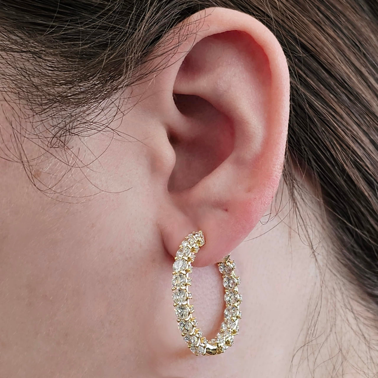 Central Diamond Center Zsa Zsa Oval or Round Hoop Earrings Solid 925 Sterling Silver w/Pure Brilliance Zirconia, Simulated Diamond Hoops