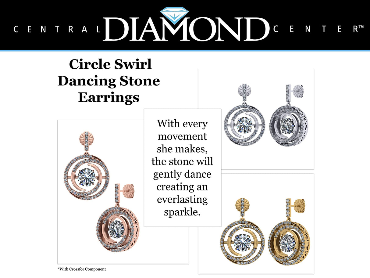 Central Diamond Center Circle Swirl Dancing Gemstone Dangle Earrings or Necklace in Sterling Silver w/Pure Brilliance Zirconia
