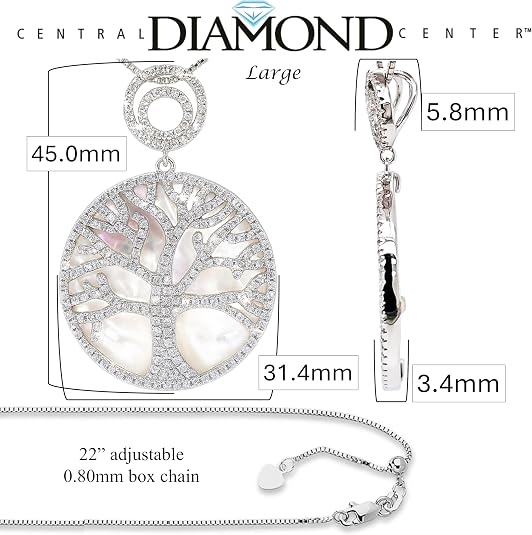 Central Diamond Center Sterling Silver Tree of Life Pendant Necklace or Earrings with CZ and Mother of Pearl β Gift for Women