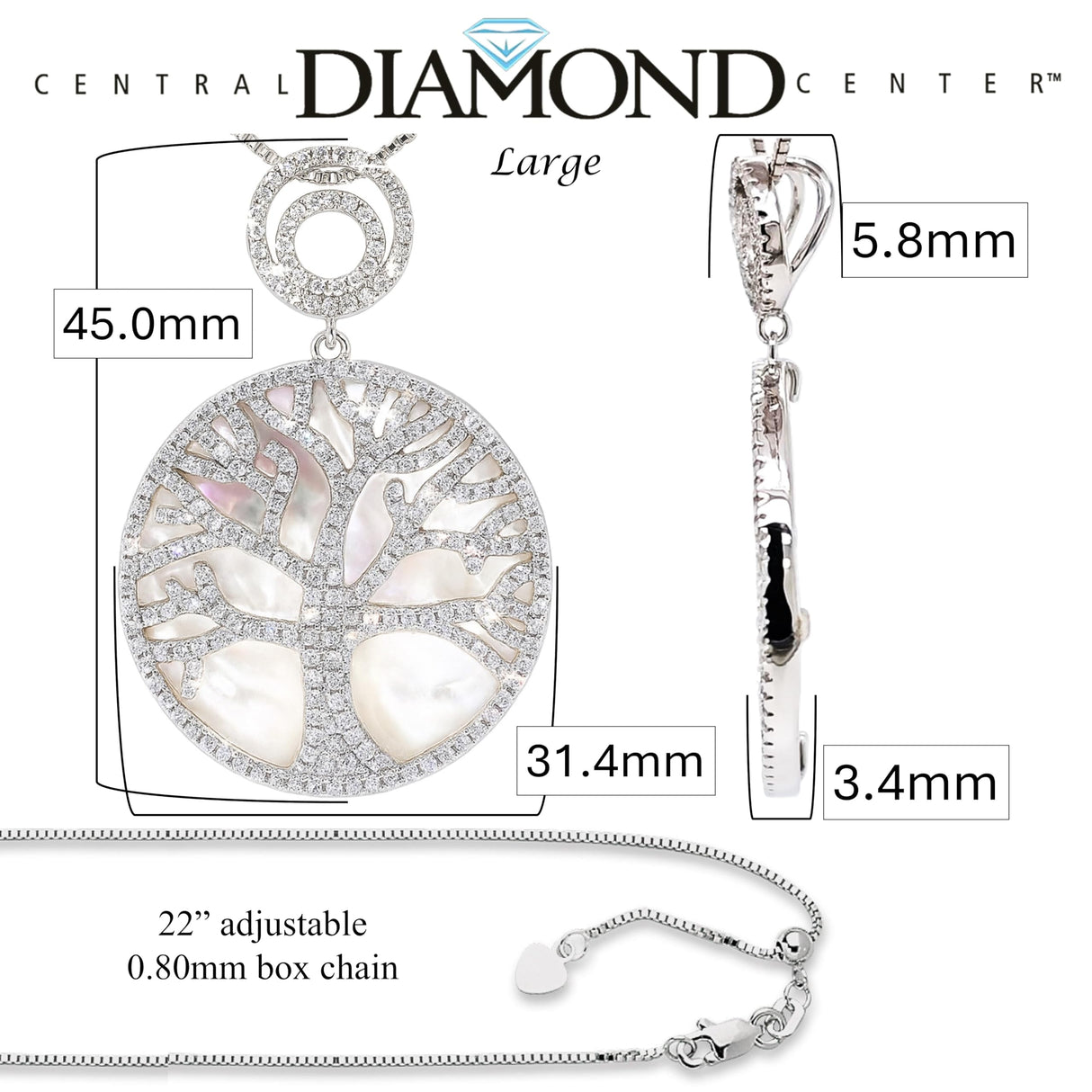 Central Diamond Center Sterling Silver Tree of Life Pendant Necklace or Earrings with CZ and Mother of Pearl β Gift for Women