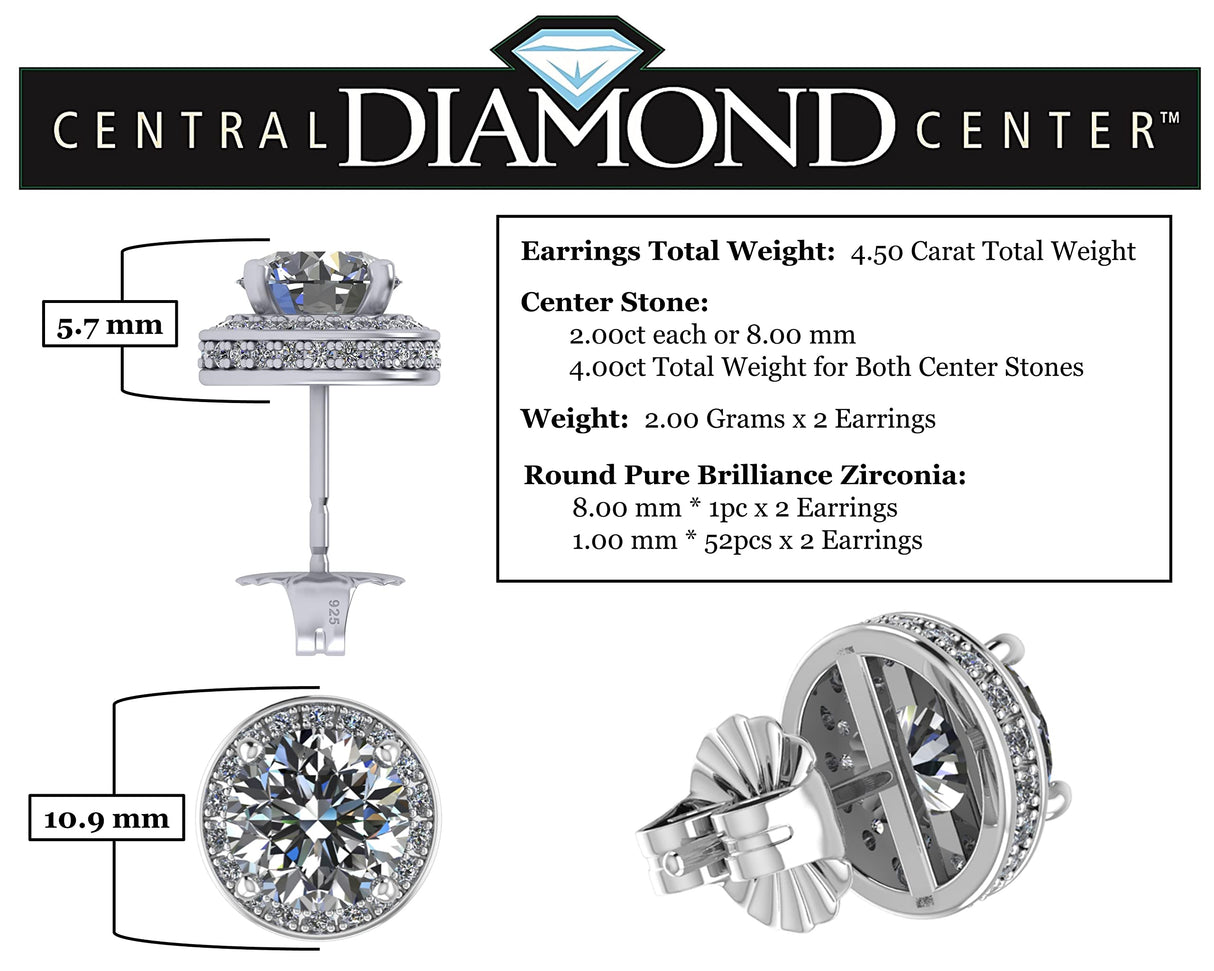 Hypoallergenic round halo stud earrings in sterling silver with pure brilliance zirconia.