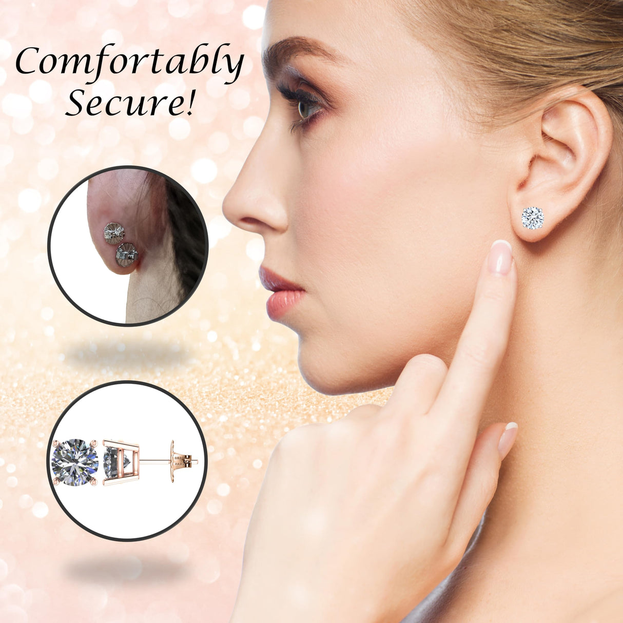 Central Diamond Center Oversized Earring Backs –4 Pairs 7mm & 8.2mm Universal Replacement Hypoallergenic