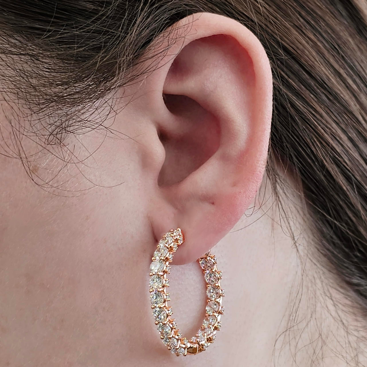 Central Diamond Center Zsa Zsa Oval or Round Hoop Earrings Solid 925 Sterling Silver w/Pure Brilliance Zirconia, Simulated Diamond Hoops