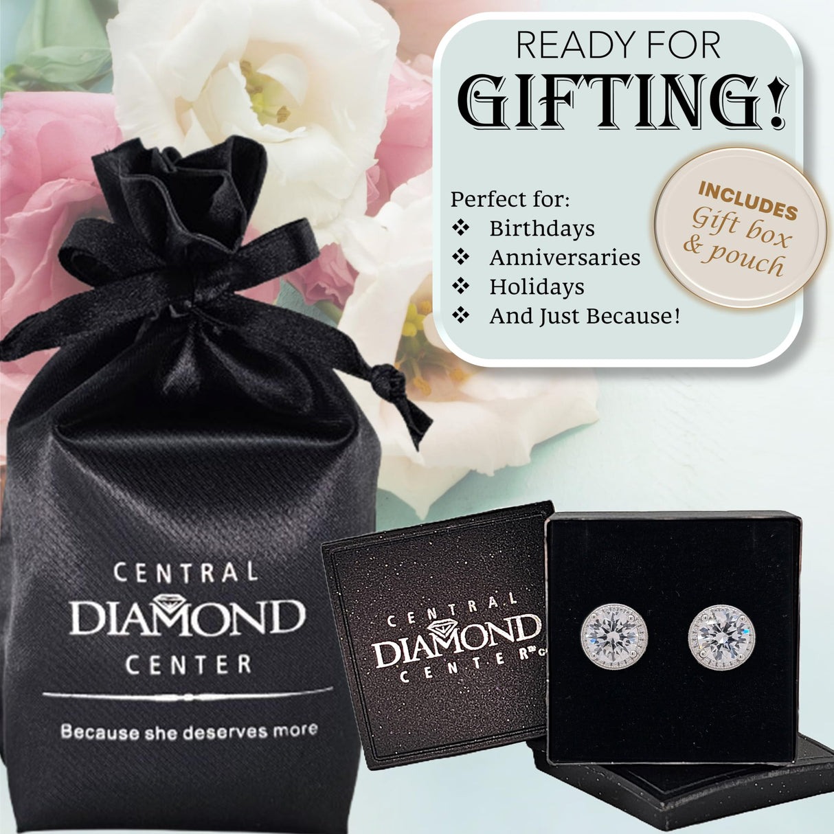 Round Halo Stud Earrings 0.85cttw-4.50cttw in Sterling Silver w/Pure Brilliance Zirconia, Hypoallergenic