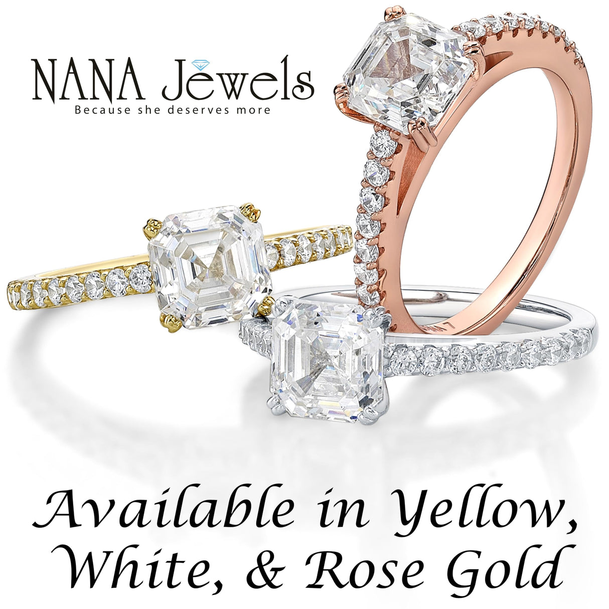 Nana Jewels Asscher Cut Cathedral Solitaire Engagement Ring 7Mm (2Ct) Pure Brilliance Zirconia - Sterling Silver, 10K Or 14K Gold